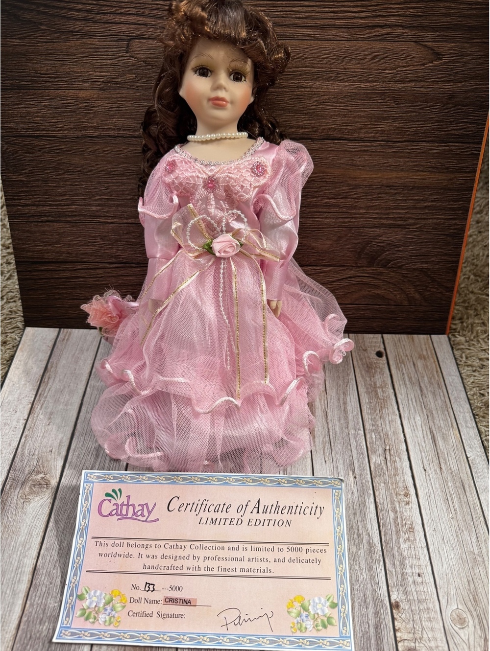 Cathay Collection Cristina Porcelain Doll Limited Edition 133/5000 COA Pink